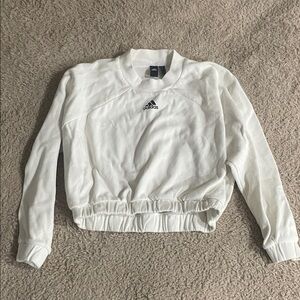 adidas White Cropped Bomber Sweatshirt Jacket
